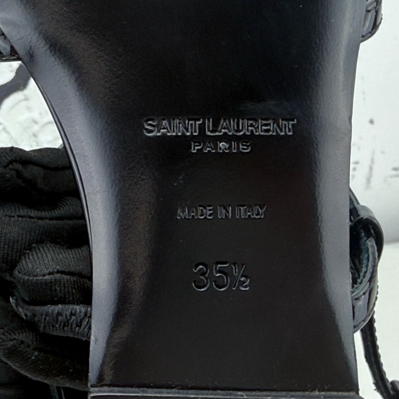 全新YSL聖羅蘭 黑色漆皮logo凉鞋拖鞋 35.5碼-13