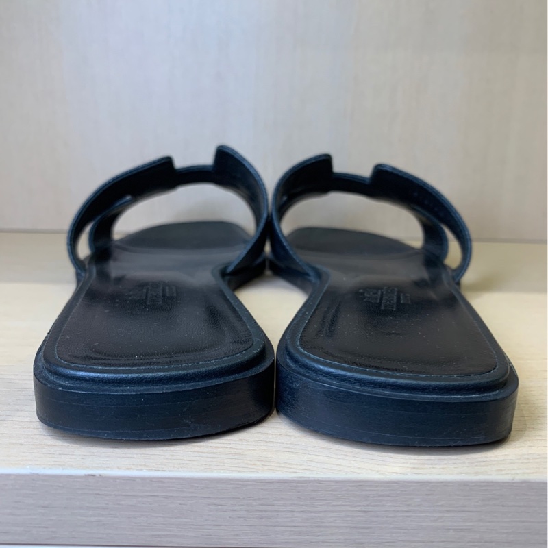 Hermès愛馬仕 經典全皮黑色平底H拖鞋 37碼-4