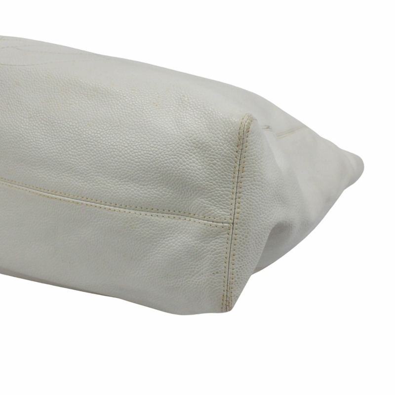 香奈兒 (CHANEL) 鏈條手提包，Coco 標誌，魚子醬紋皮革，白色，女士-4