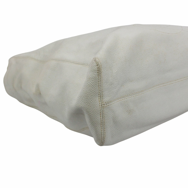 香奈兒 (CHANEL) 鏈條手提包，Coco 標誌，魚子醬紋皮革，白色，女士-5