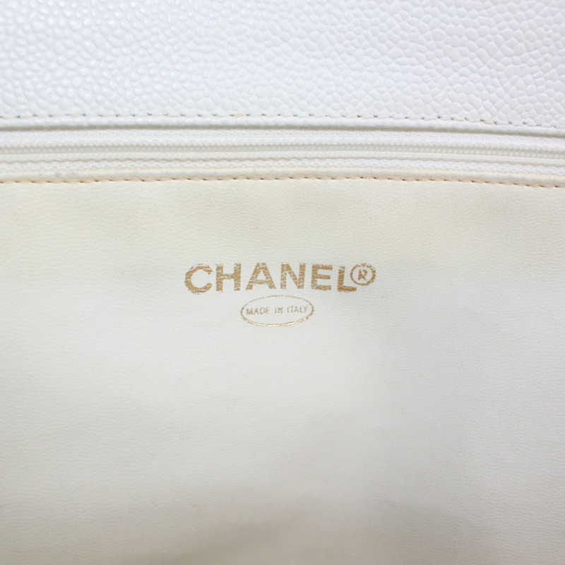 香奈兒 (CHANEL) 鏈條手提包，Coco 標誌，魚子醬紋皮革，白色，女士-7