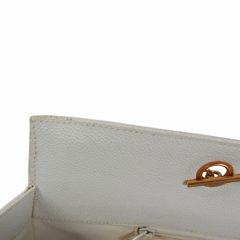 香奈兒 (CHANEL) 鏈條手提包，Coco 標誌，魚子醬紋皮革，白色，女士-12