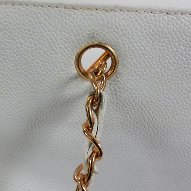 香奈兒 (CHANEL) 鏈條手提包，Coco 標誌，魚子醬紋皮革，白色，女士-13