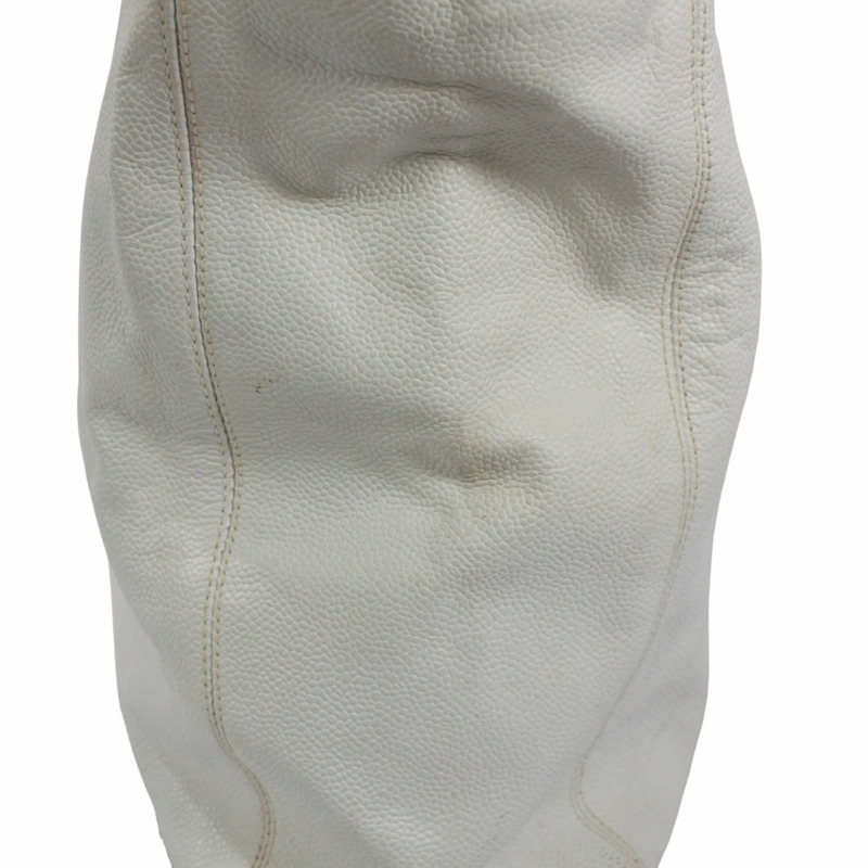 香奈兒 (CHANEL) 鏈條手提包，Coco 標誌，魚子醬紋皮革，白色，女士-14