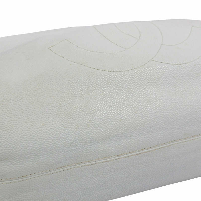 香奈兒 (CHANEL) 鏈條手提包，Coco 標誌，魚子醬紋皮革，白色，女士-15