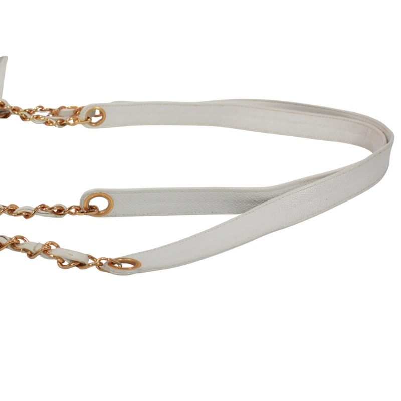 香奈兒 (CHANEL) 鏈條手提包，Coco 標誌，魚子醬紋皮革，白色，女士-16