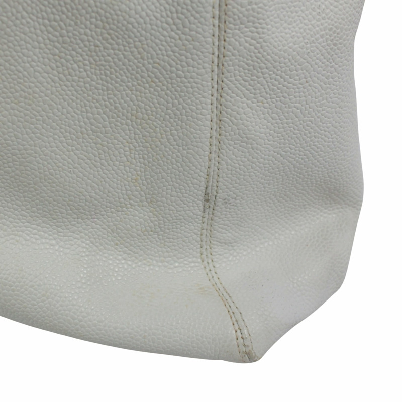 香奈兒 (CHANEL) 鏈條手提包，Coco 標誌，魚子醬紋皮革，白色，女士-17