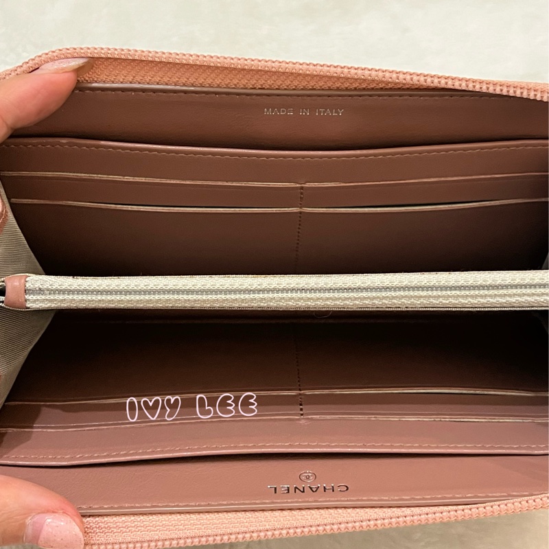 CHANEL 16開 金屬皮革 粉色 BOY 拉鍊 長夾 正品 二手精品-3