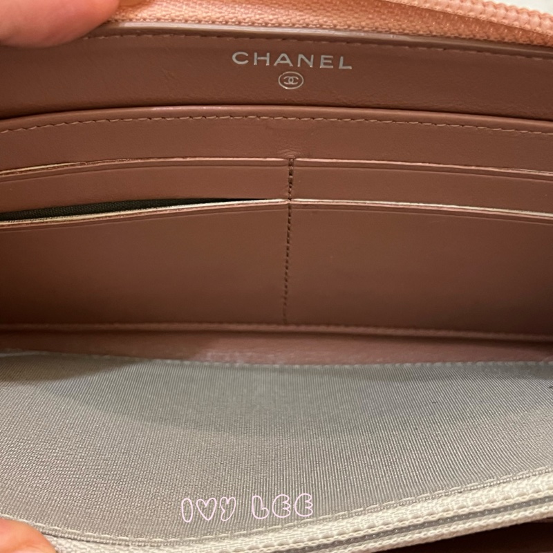 CHANEL 16開 金屬皮革 粉色 BOY 拉鍊 長夾 正品 二手精品-9