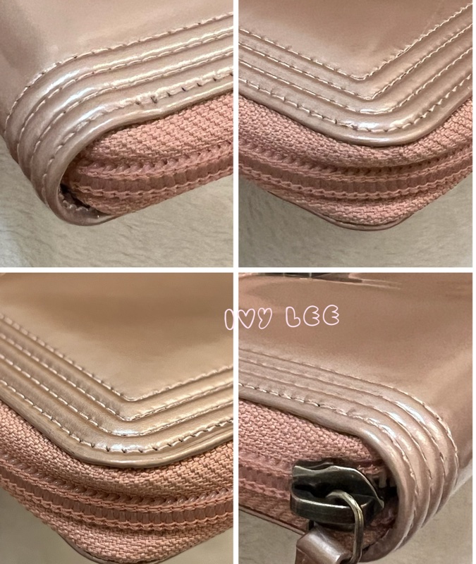 CHANEL 16開 金屬皮革 粉色 BOY 拉鍊 長夾 正品 二手精品-21