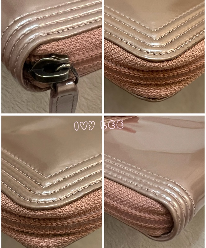 CHANEL 16開 金屬皮革 粉色 BOY 拉鍊 長夾 正品 二手精品-22