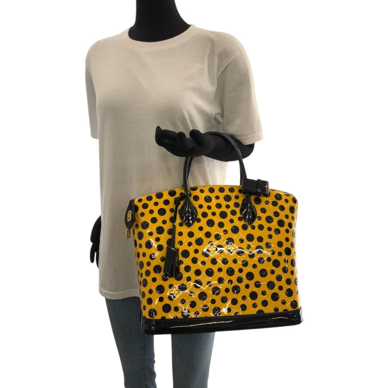 路易威登 Lockit MM 黃黑色金色五金漆皮手提包 M91398 女士-6