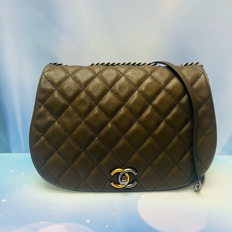 香奈兒荔枝牛皮馬鞍包-0