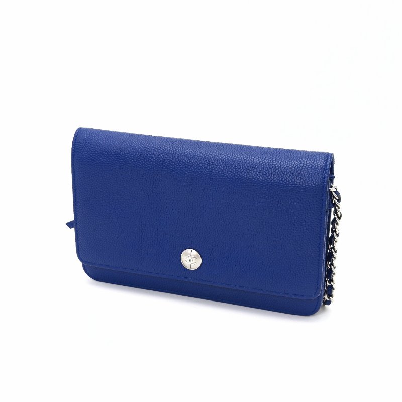 CHANEL 藍銀荔枝紋woc 肩背斜背包19*12*4 98新配件塵袋-5