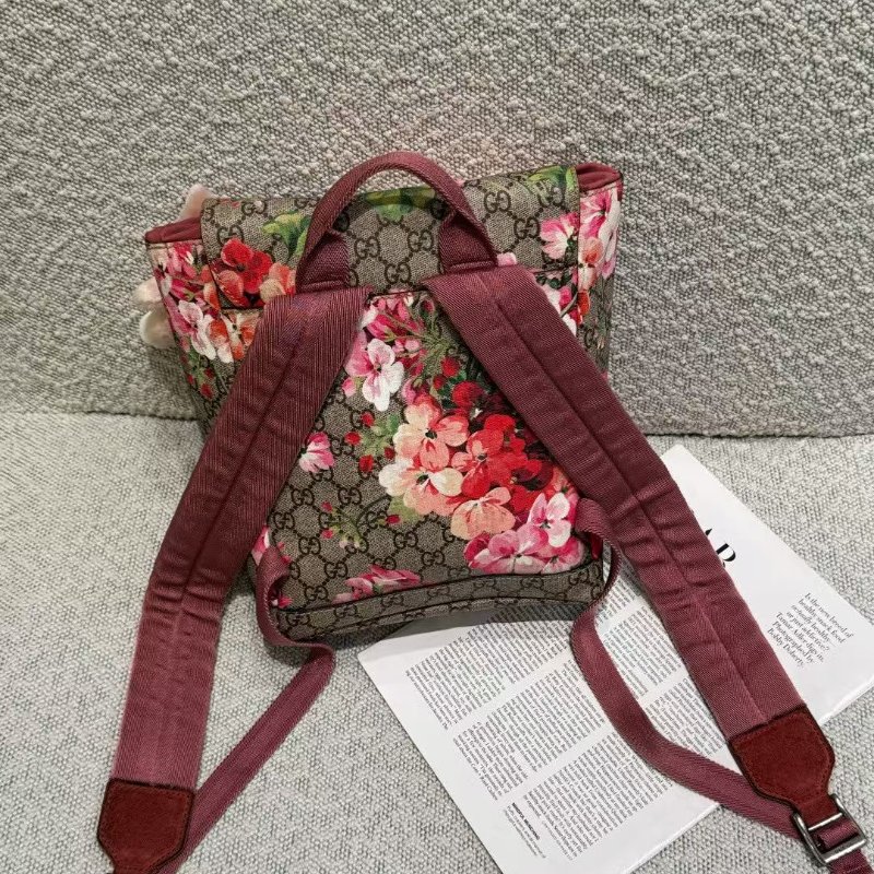 Gucci  天竺葵花卉 翻蓋後背包20.5*28cm 98新配件塵袋-4