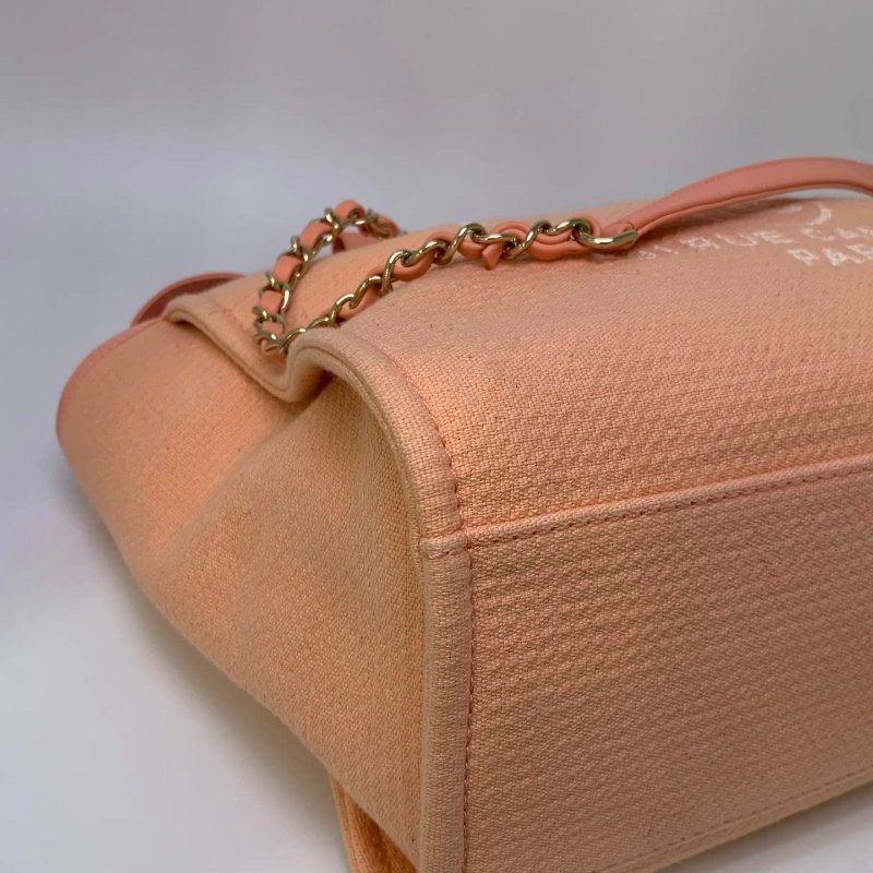 chanel 沙灘包 芯片款 橘粉 32*23*17  98新配件塵袋 子袋-4