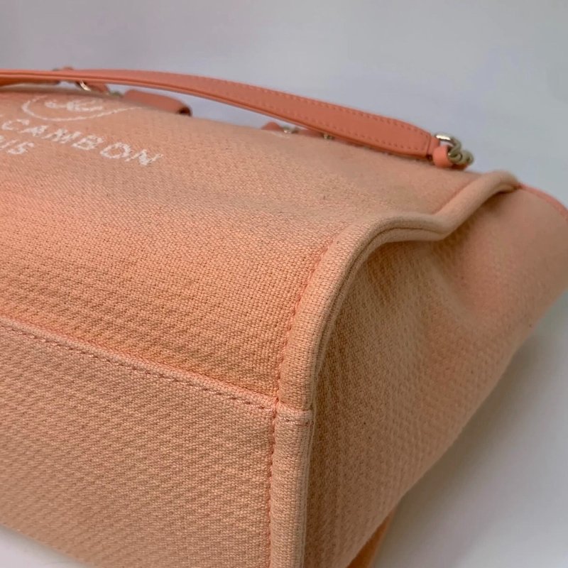 chanel 沙灘包 芯片款 橘粉 32*23*17  98新配件塵袋 子袋-5