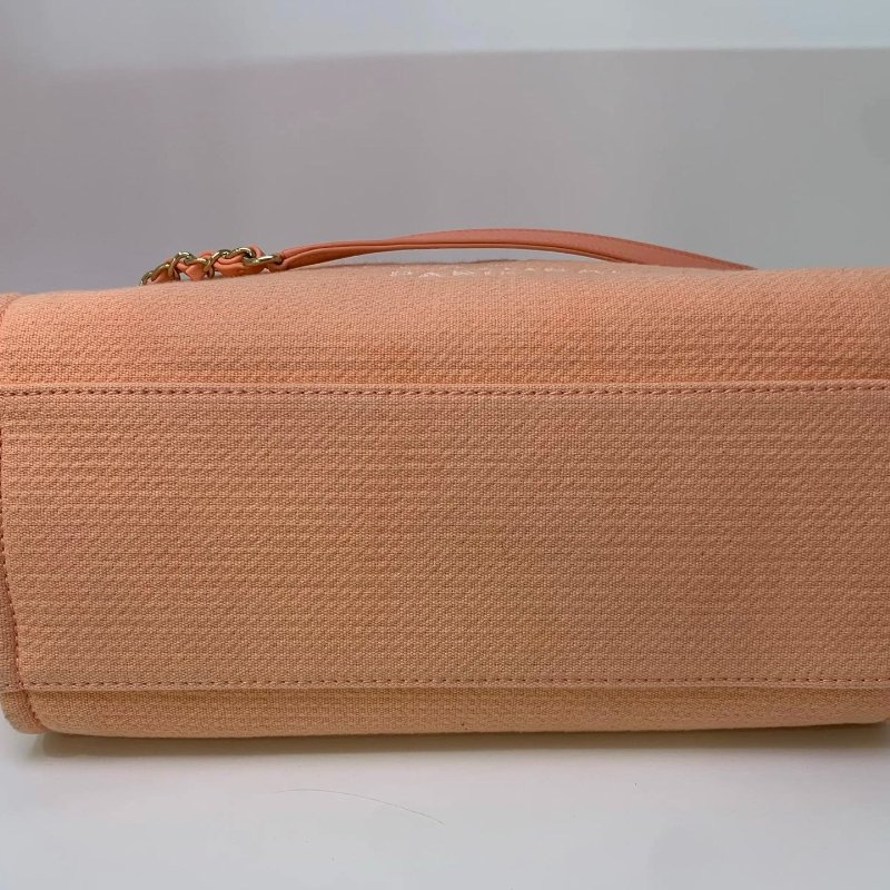 chanel 沙灘包 芯片款 橘粉 32*23*17  98新配件塵袋 子袋-6
