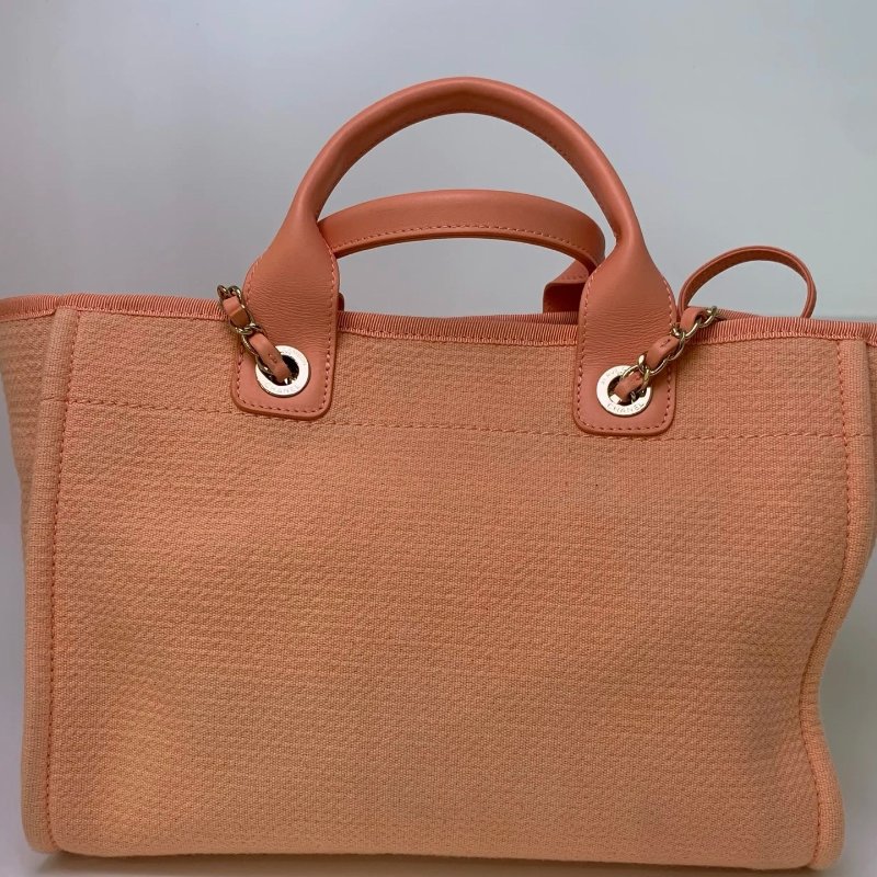 chanel 沙灘包 芯片款 橘粉 32*23*17  98新配件塵袋 子袋-8