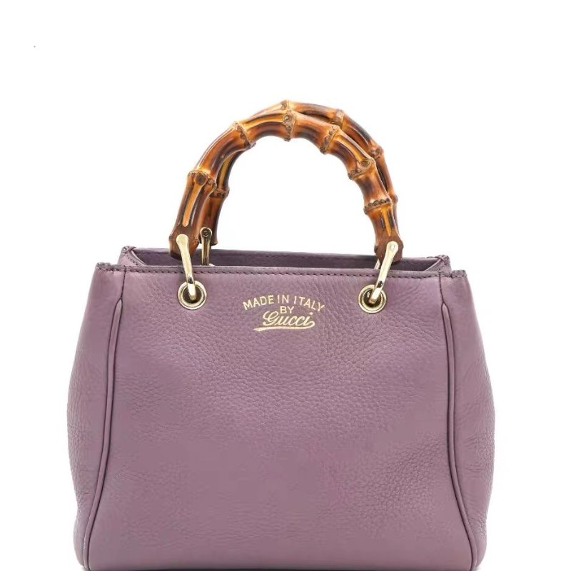Gucci Miss Bamboo牛皮斜背包 竹節手柄 紫色 牛皮20*16*9 98新配件肩帶 塵袋-1