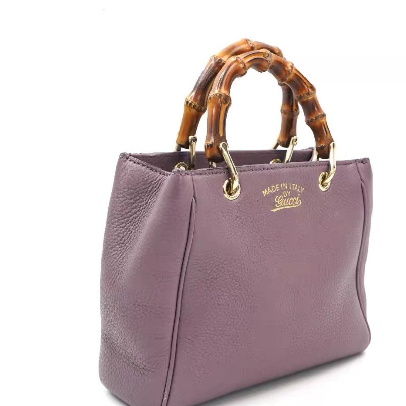 Gucci Miss Bamboo牛皮斜背包 竹節手柄 紫色 牛皮20*16*9 98新配件肩帶 塵袋-2