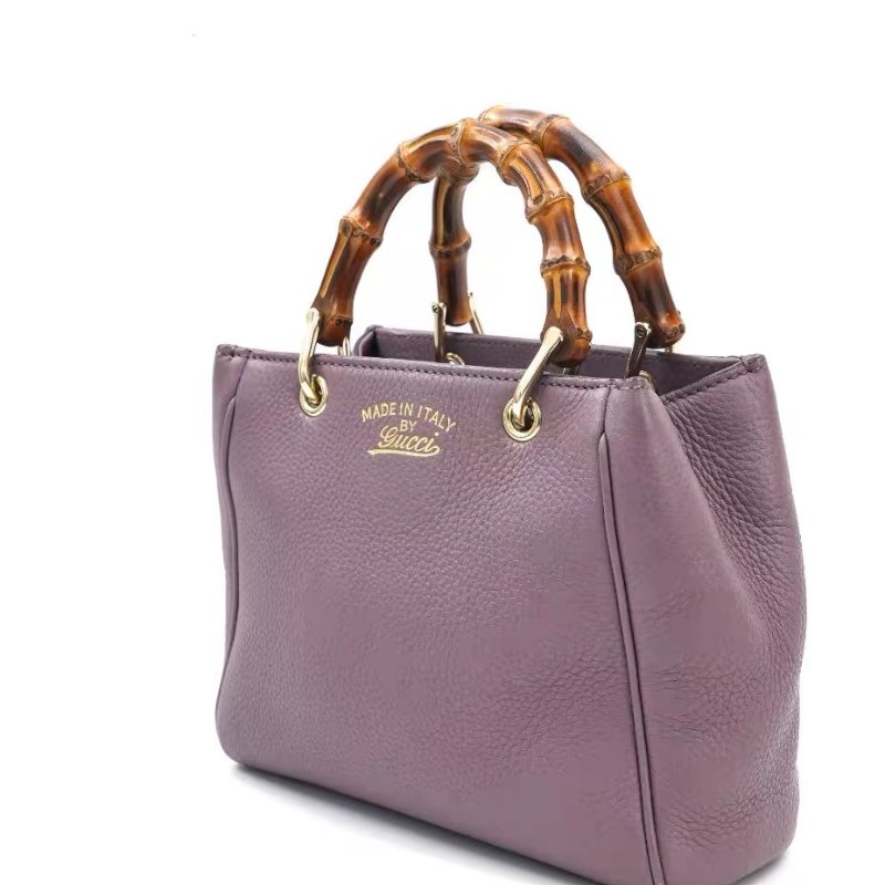 Gucci Miss Bamboo牛皮斜背包 竹節手柄 紫色 牛皮20*16*9 98新配件肩帶 塵袋-3