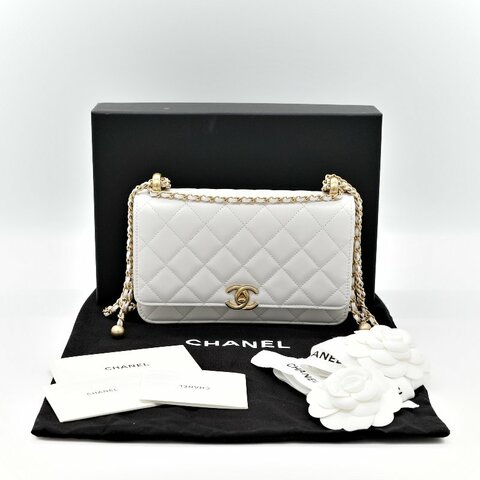 Chanel 香奈兒 白色 牛皮 雙金球 WOC 斜挎包