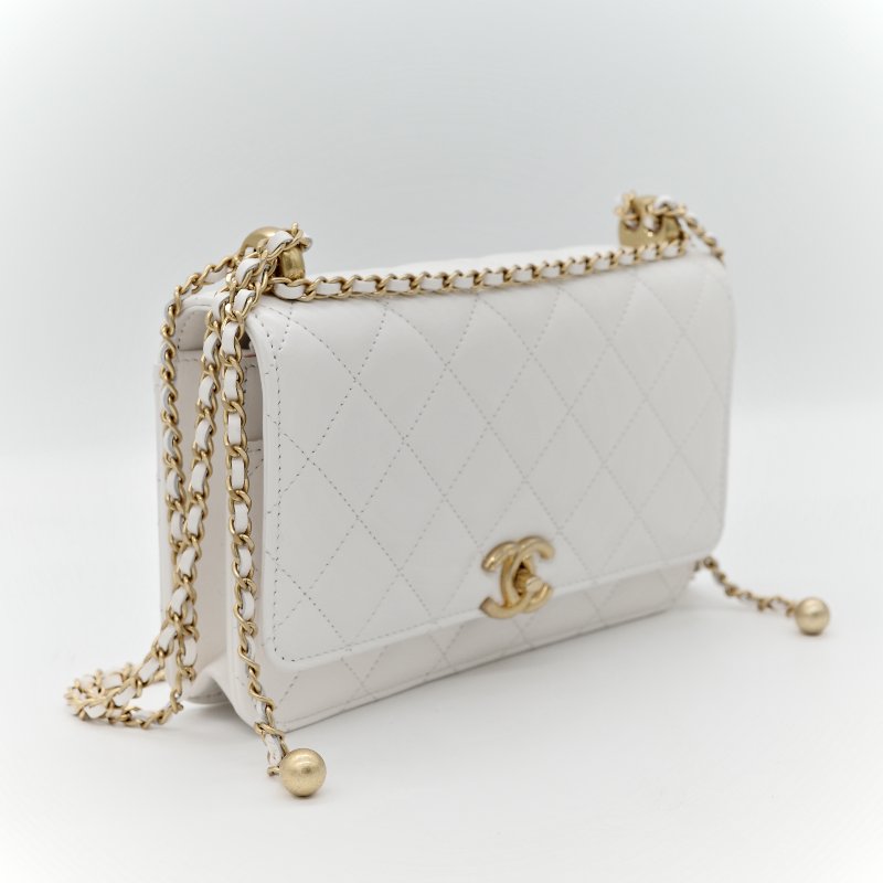 Chanel 香奈兒 白色 牛皮 雙金球 WOC 斜挎包-2