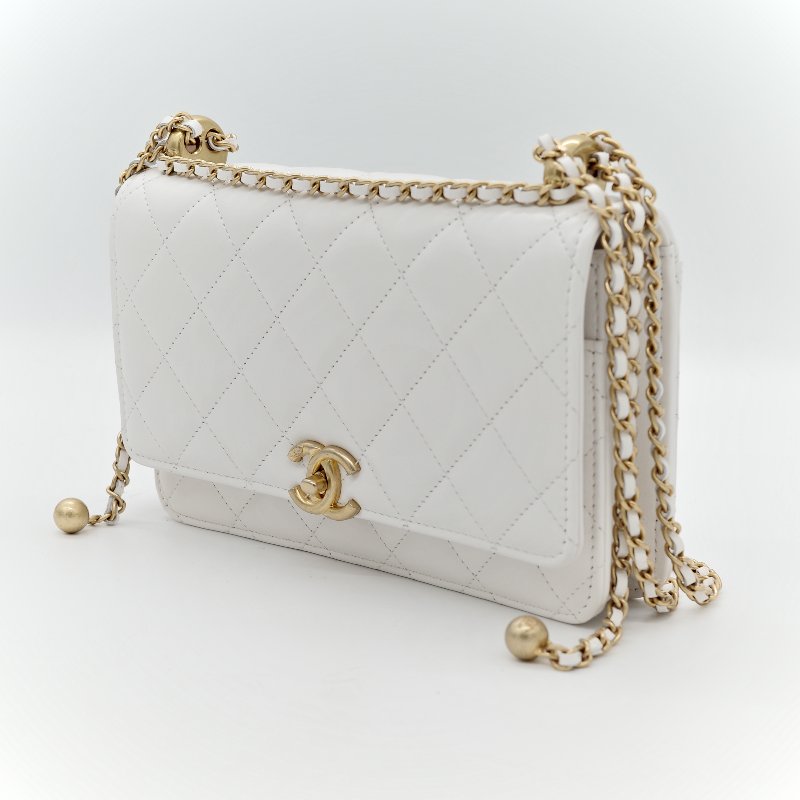 Chanel 香奈兒 白色 牛皮 雙金球 WOC 斜挎包-3