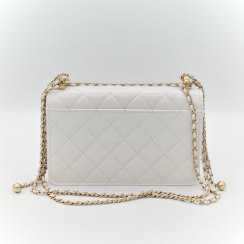 Chanel 香奈兒 白色 牛皮 雙金球 WOC 斜挎包-4
