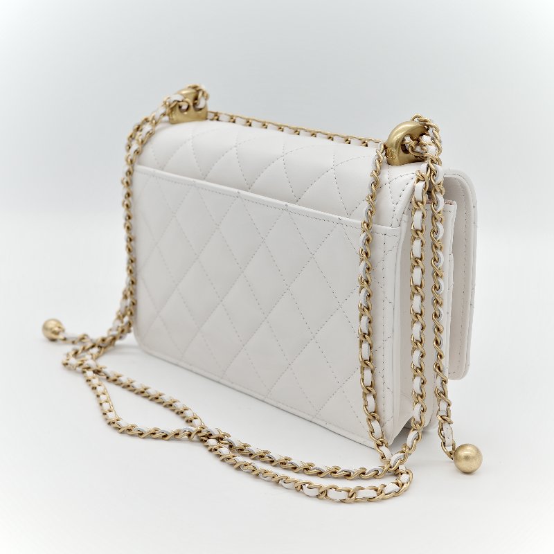 Chanel 香奈兒 白色 牛皮 雙金球 WOC 斜挎包-6