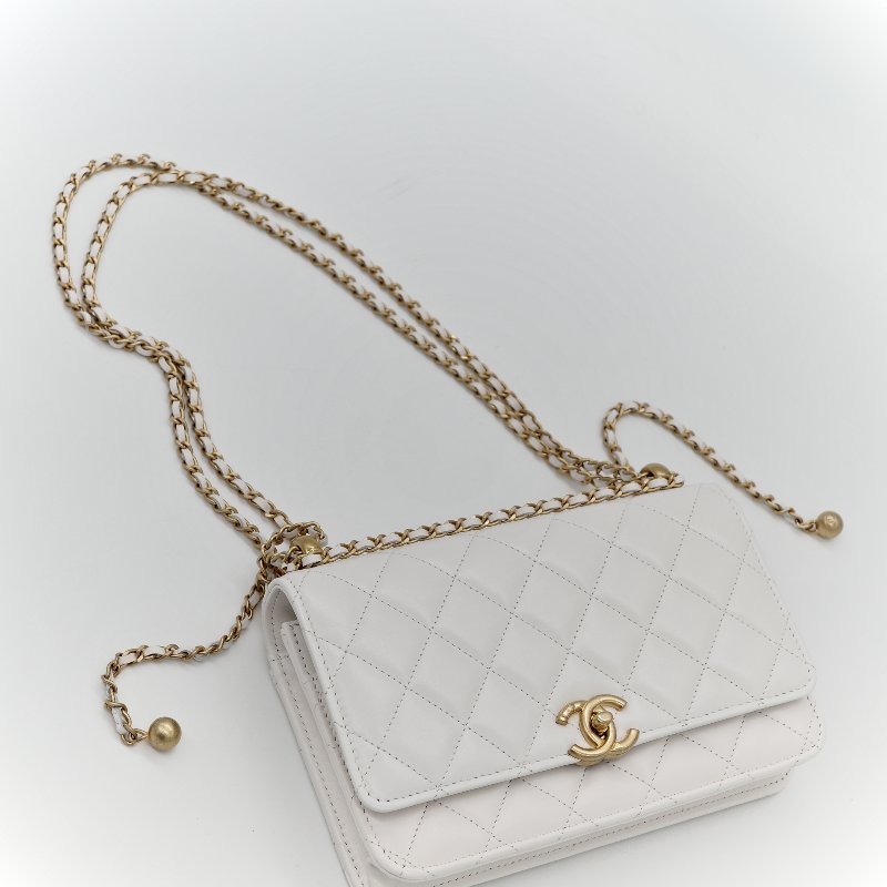 Chanel 香奈兒 白色 牛皮 雙金球 WOC 斜挎包-7