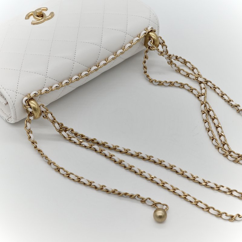 Chanel 香奈兒 白色 牛皮 雙金球 WOC 斜挎包-8