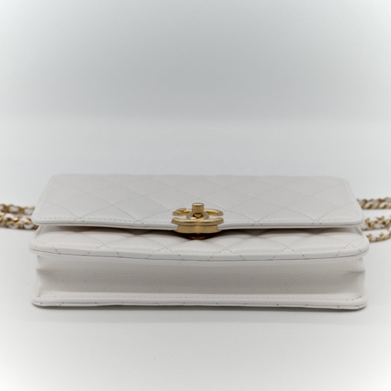 Chanel 香奈兒 白色 牛皮 雙金球 WOC 斜挎包-9