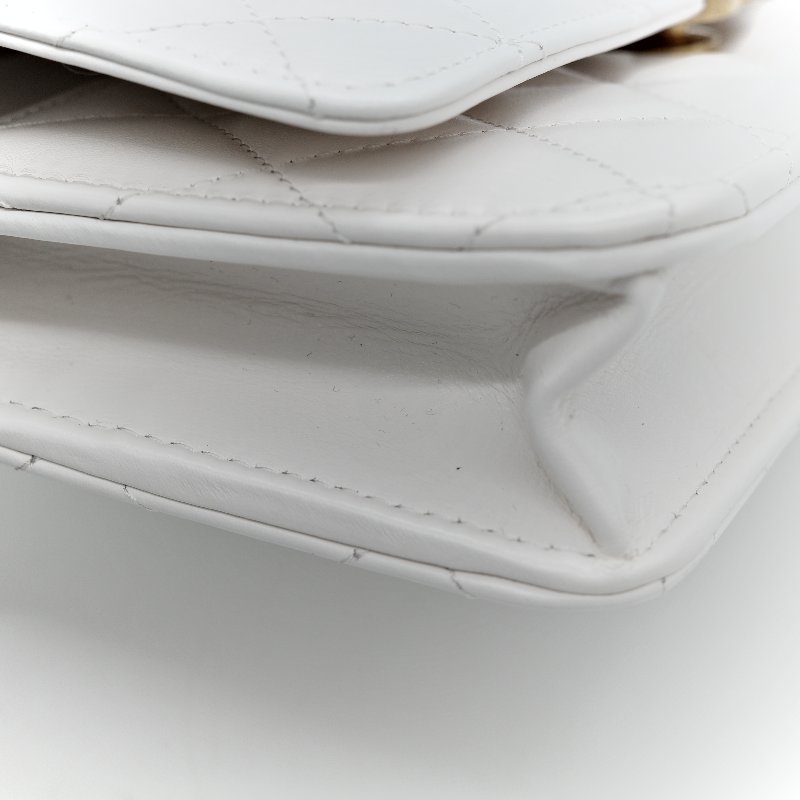 Chanel 香奈兒 白色 牛皮 雙金球 WOC 斜挎包-11