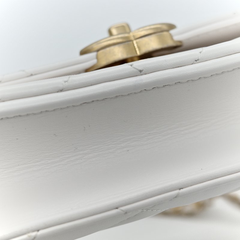 Chanel 香奈兒 白色 牛皮 雙金球 WOC 斜挎包-12