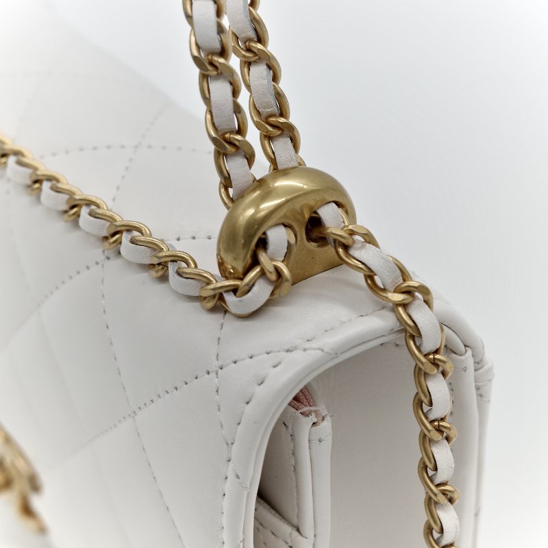 Chanel 香奈兒 白色 牛皮 雙金球 WOC 斜挎包-16