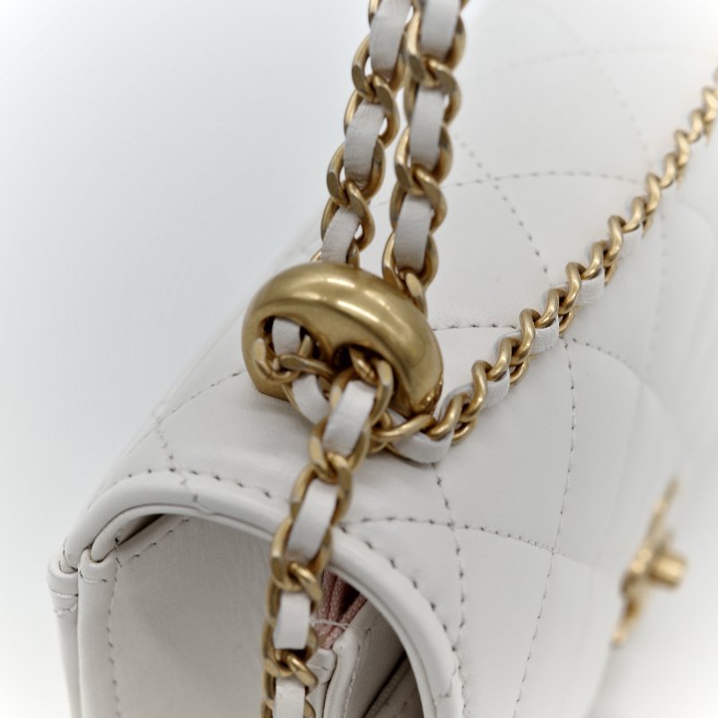 Chanel 香奈兒 白色 牛皮 雙金球 WOC 斜挎包-17