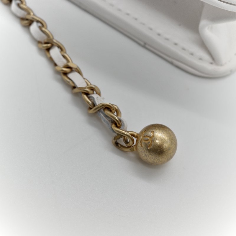 Chanel 香奈兒 白色 牛皮 雙金球 WOC 斜挎包-18