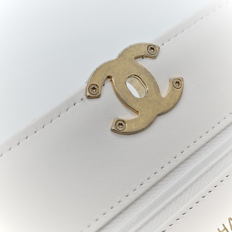Chanel 香奈兒 白色 牛皮 雙金球 WOC 斜挎包-22