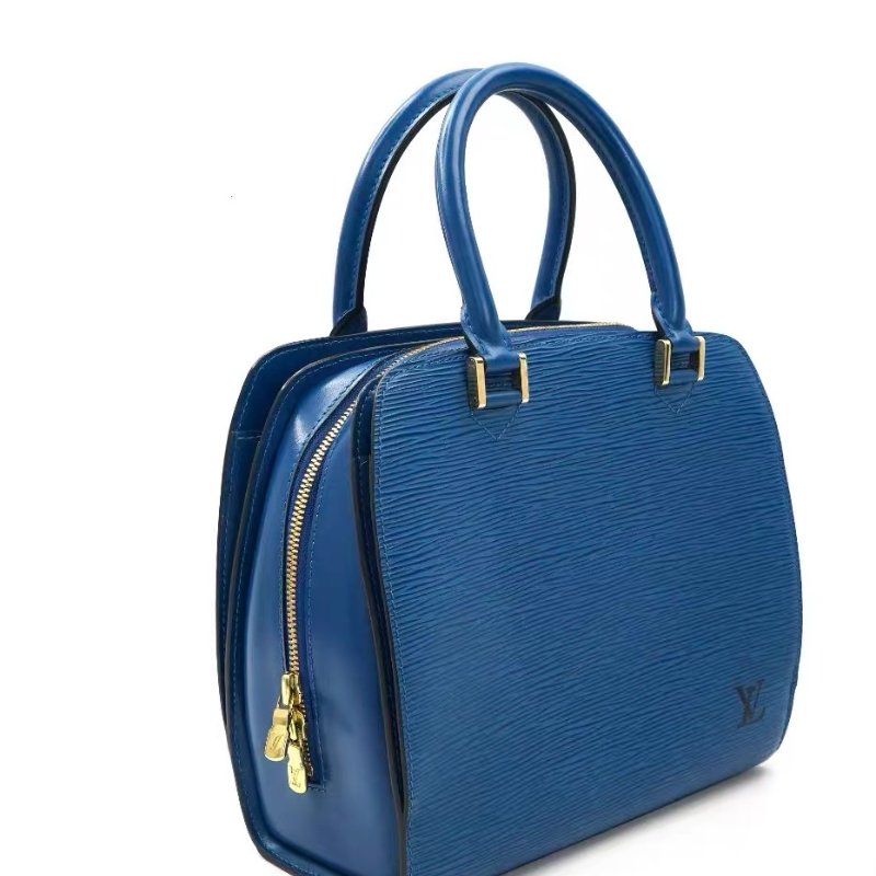 LV Pont Neuf牛皮純色水波紋手提包 藍色  牛皮24*22*11.5 98新配件塵袋-3