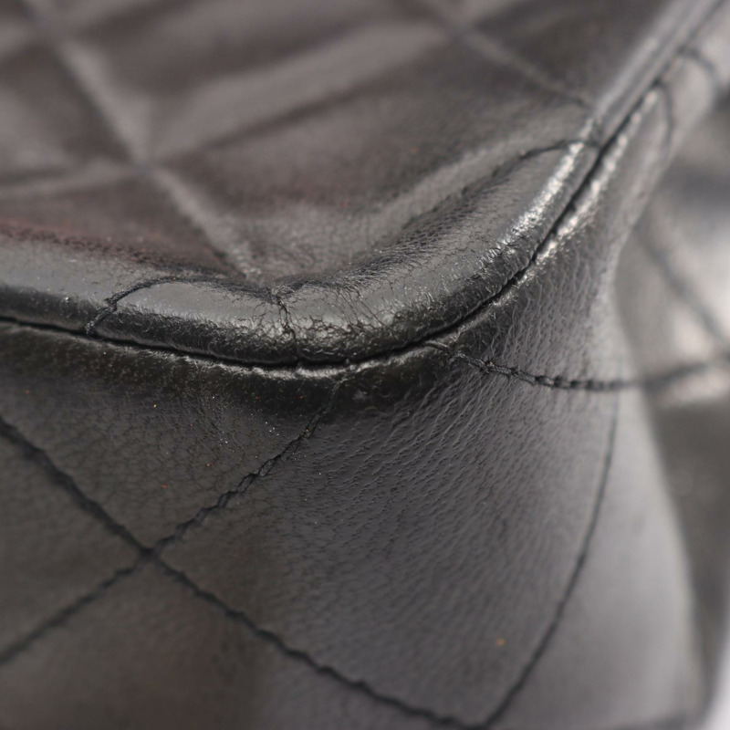 香奈兒 (CHANEL) Matelasse W 翻蓋鏈條單肩背包，羊皮材質，黑色，二手，金色五金，CC-6