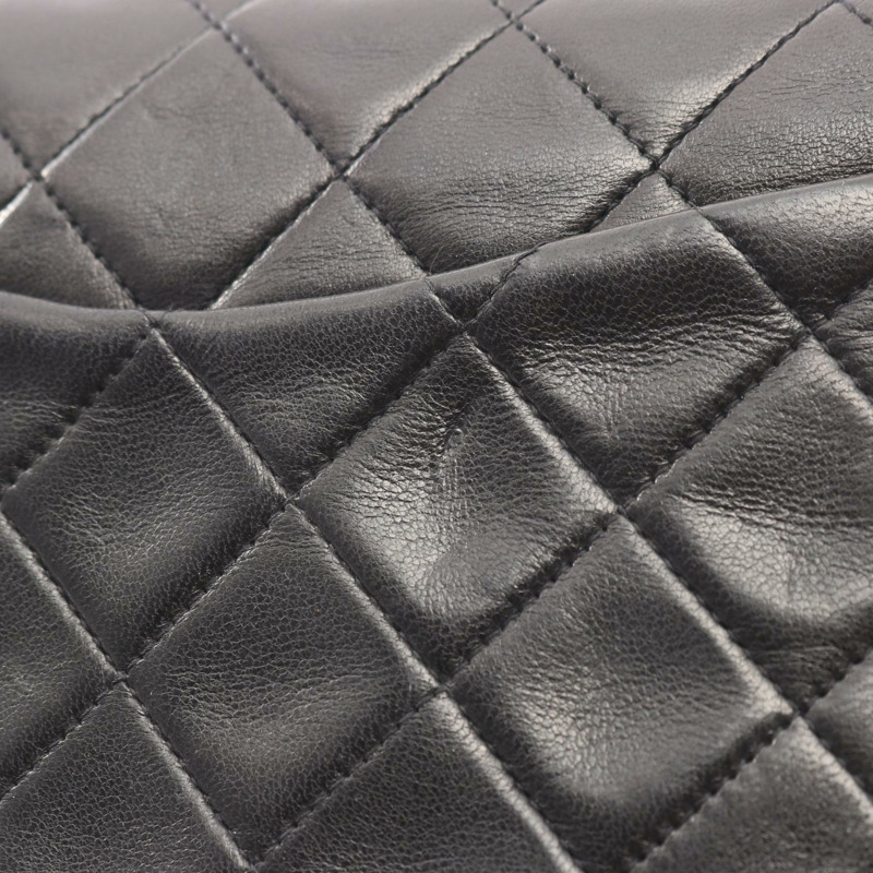 香奈兒 (CHANEL) Matelasse W 翻蓋鏈條單肩背包，羊皮材質，黑色，二手，金色五金，CC-7