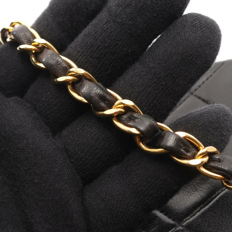 香奈兒 (CHANEL) Matelasse W 翻蓋鏈條單肩背包，羊皮材質，黑色，二手，金色五金，CC-9