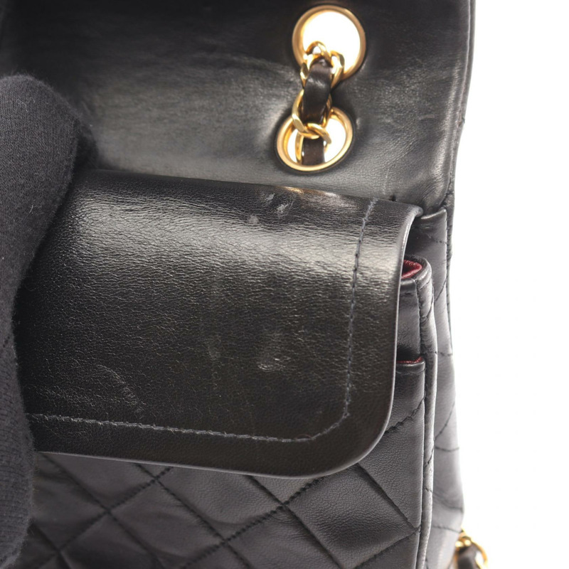 香奈兒 (CHANEL) Matelasse W 翻蓋鏈條單肩背包，羊皮材質，黑色，二手，金色五金，CC-11
