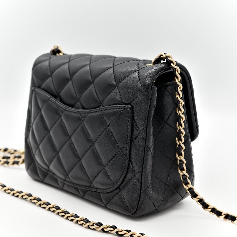 Chanel 香奈兒 Mini Square Pearl Crush 方胖子 黑色 羊皮小金球 斜背鏈帶包-7