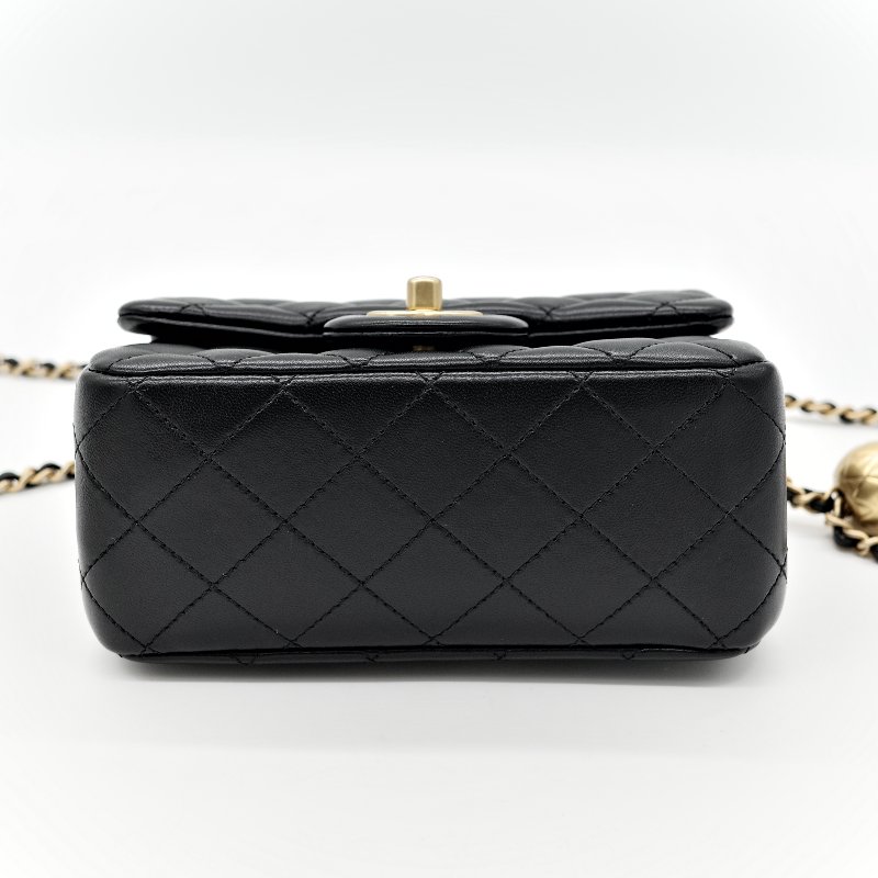 Chanel 香奈兒 Mini Square Pearl Crush 方胖子 黑色 羊皮小金球 斜背鏈帶包-8