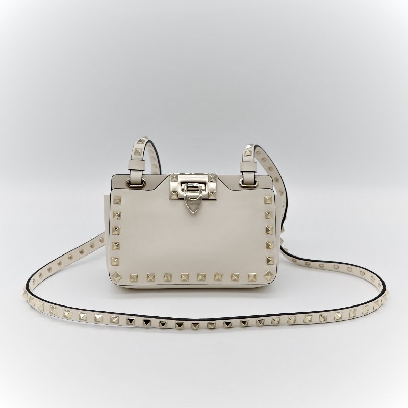 Valentino 范倫鐵諾 白色 鉚釘 牛皮 斜挎包-1