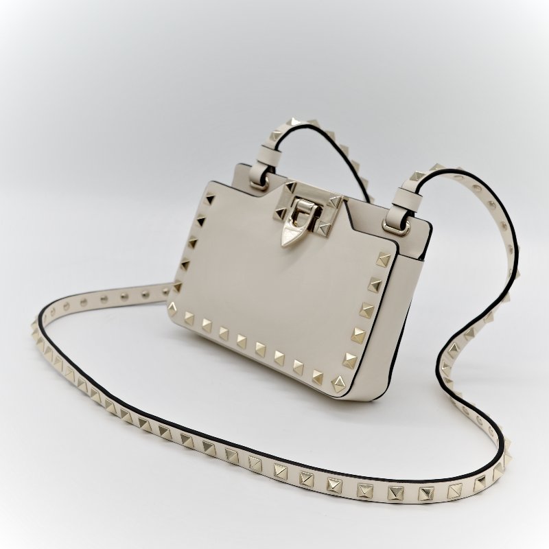Valentino 范倫鐵諾 白色 鉚釘 牛皮 斜挎包-2