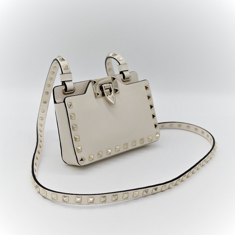 Valentino 范倫鐵諾 白色 鉚釘 牛皮 斜挎包-3